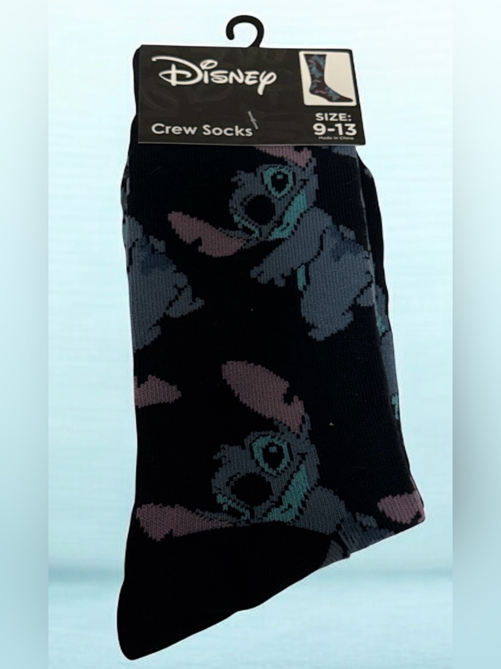 Disney Crew Socks - Stitch Pattern in Black, Gray, Teal and Pink